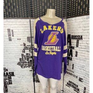 5th & Ocean NBA XL Purple Logo Lakers Studded Cotton Long Sleeve Tee